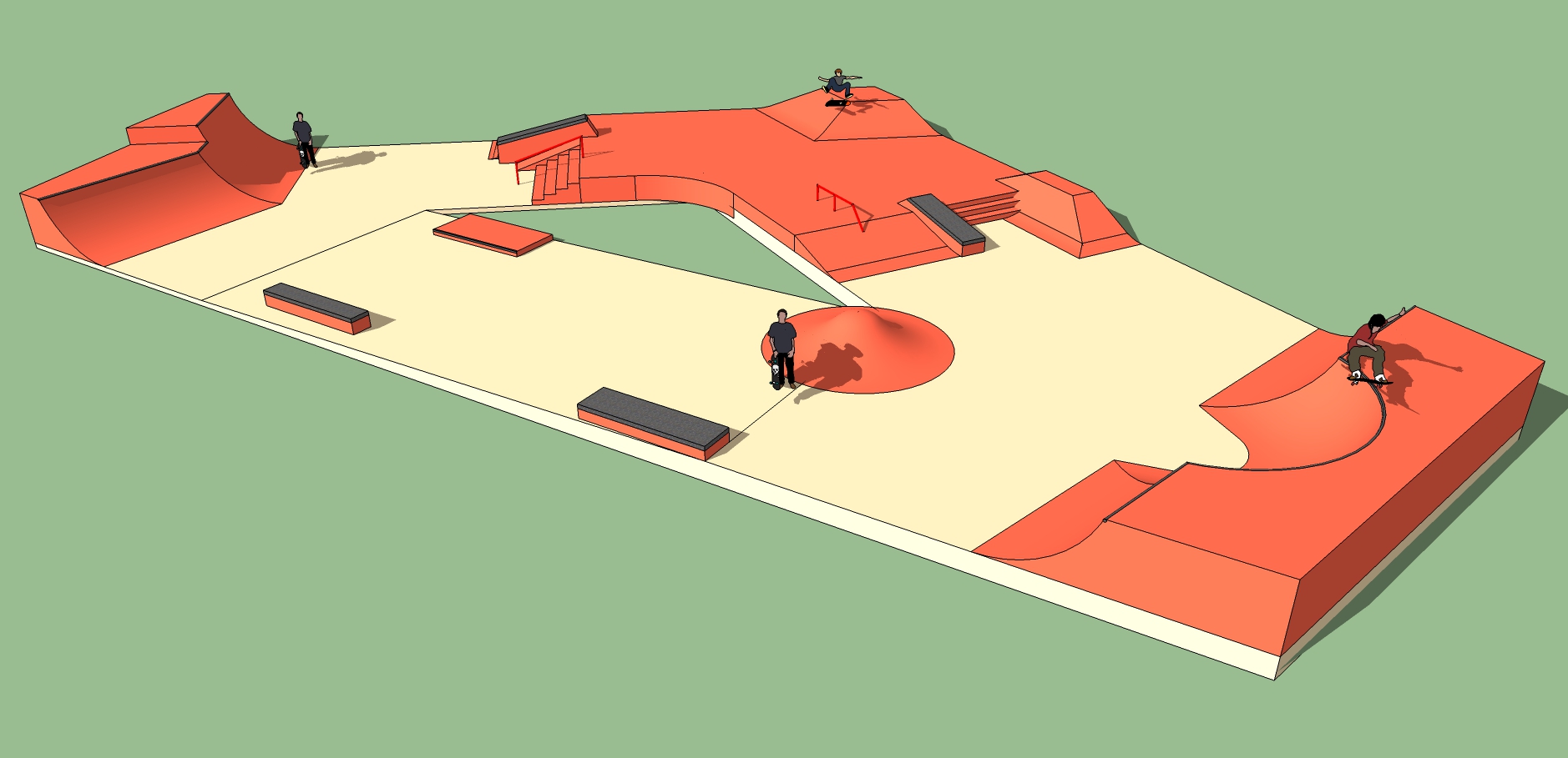 Illustrasjon av Lillehammer skatepark i 3D