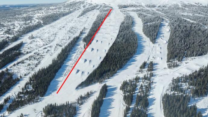 Illustrasjon av ny terrengpark i Trysil. Illustrert av Ski Star.