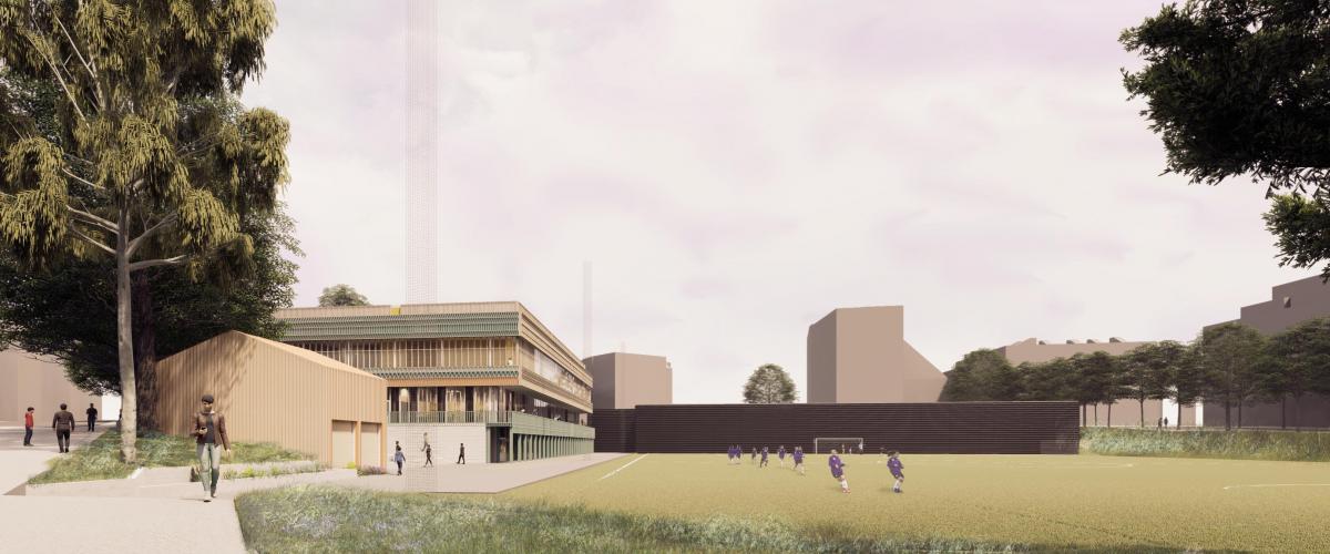 Illustrasjon av hallens utside sett fra sør