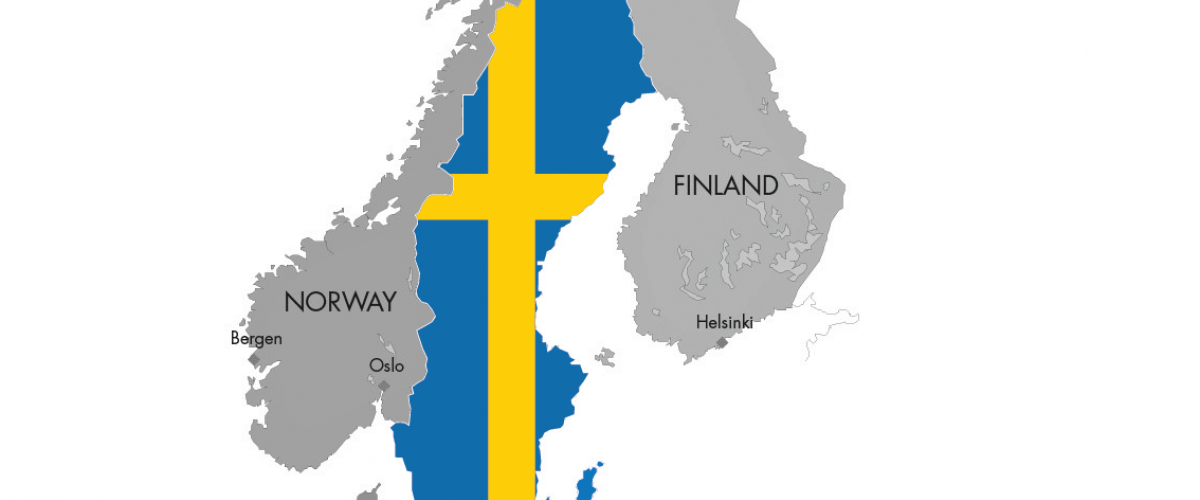Nordisk kart med utheving av Sverige i farger