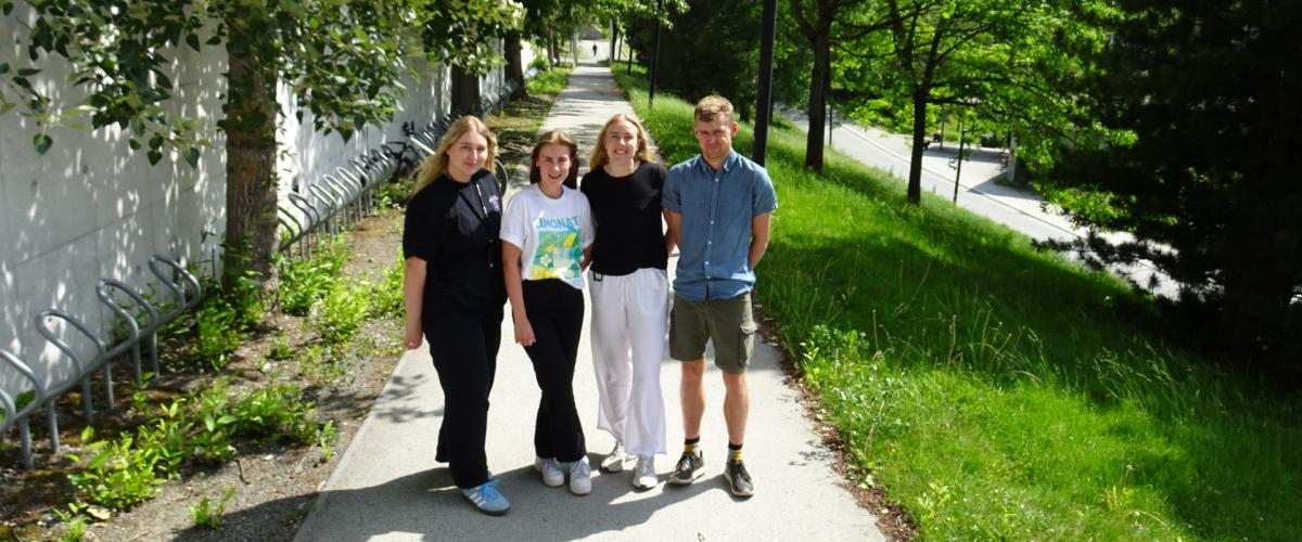 Fra venstre: Sara, Randi, Marianne og Ole Jørgen. Foto: Øyvind Løkke Vie. Bilde av sommerstudentene