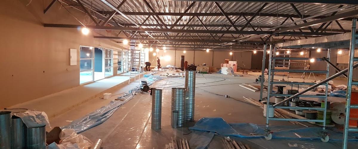 Bygging innendørs i Kuleisen, under oppføring.