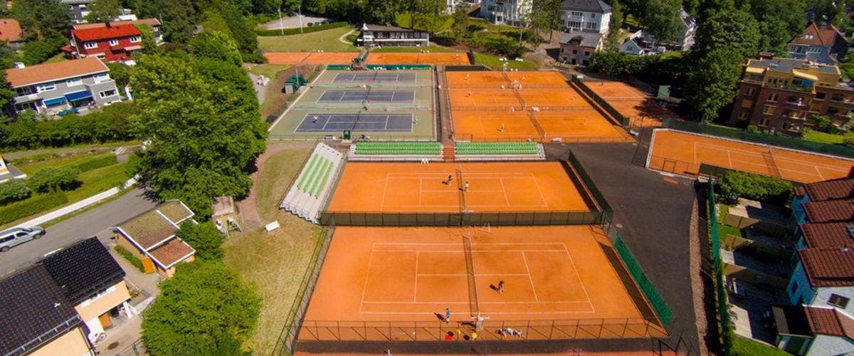 Oslo Tennisklubbs baner, sett fra luften.