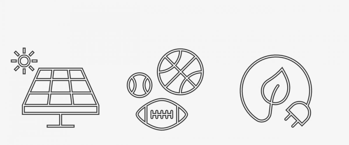 Solcelle, fotball og elektrisk oppladnings tegn