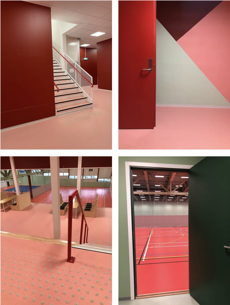 Bilde som viser 80-tallselementene, der i blant røde dører, grønne dører og andre farger fra 80-tallet.