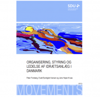 Forside til publikasjon om idrettsanlegg med abstrakt illustrasjon