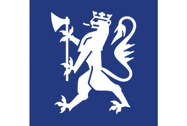 Logoen til Regjeringen, som viser en hvit løve på blå farge.